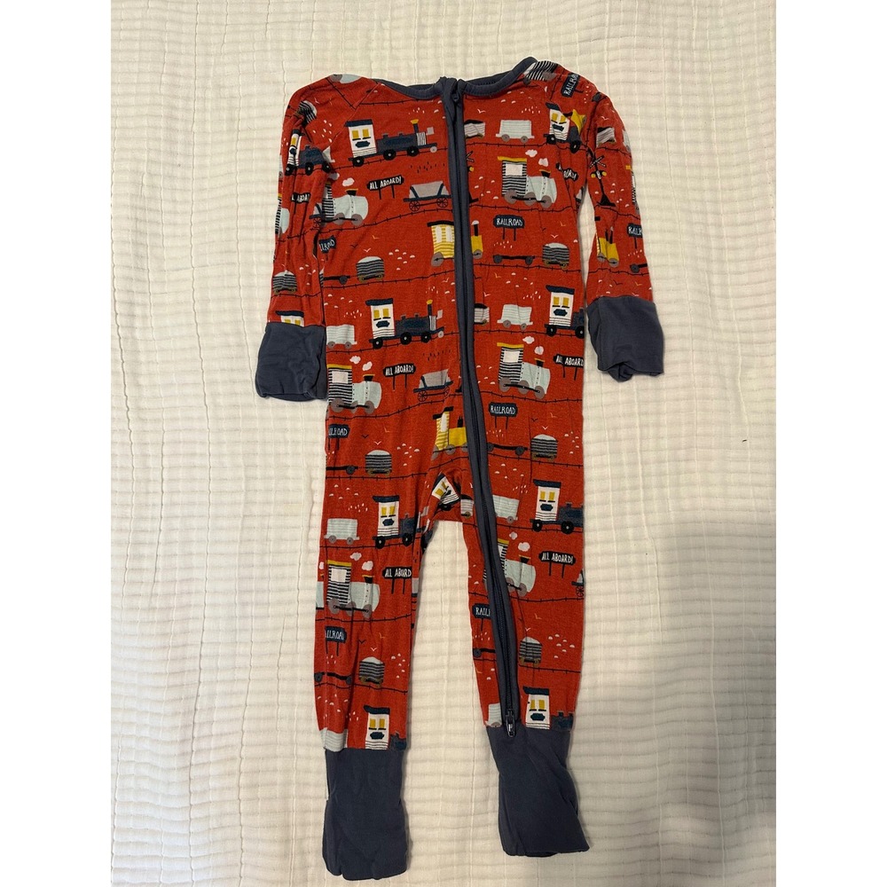 Little Sleepies Train Railroad Bamboo Zippie Sleeper Red 6-12 Months